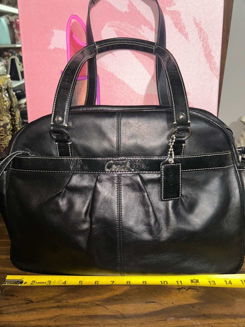 Coach Black Leather Dome Satchel with Top Handles